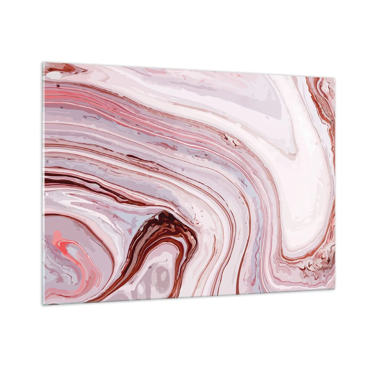 Quadro su vetro - Motivo marmoreo nei toni del rosa e del marrone - 100x70cm - Dritto, poi a destra in basso - Decorazione murale moderna per soggiorno e camera da letto ARTTOR