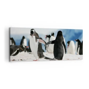 Quadro su tela - Stampe su Tela - Un gruppo di pinguini nella neve in un paesaggio antartico - 120x50cm - Danza sulla neve - Decorazione murale moderna per soggiorno e camera da letto ARTTOR
