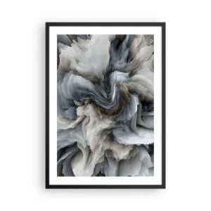 Poster in cornice nera - Un'esplosione astratta di colori nelle tonalità del grigio e del blu. - 50x70cm - Pietra in fiore - Decorazione murale moderna per soggiorno e camera da letto ARTTOR