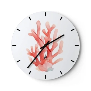 Orologio da parete - Orologio in Vetro - Corallo rosso dipinto ad acquerello su sfondo bianco - 30x30cm - Corallo color corallo - Decorazione murale moderna per soggiorno, cucina e camera da letto ARTTOR