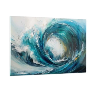 Quadro su vetro - Visualizzazione di una potente onda marina sotto forma di vortice di colore blu intenso - 120x80cm - Portale marino - Decorazione murale moderna per soggiorno e camera da letto ARTTOR