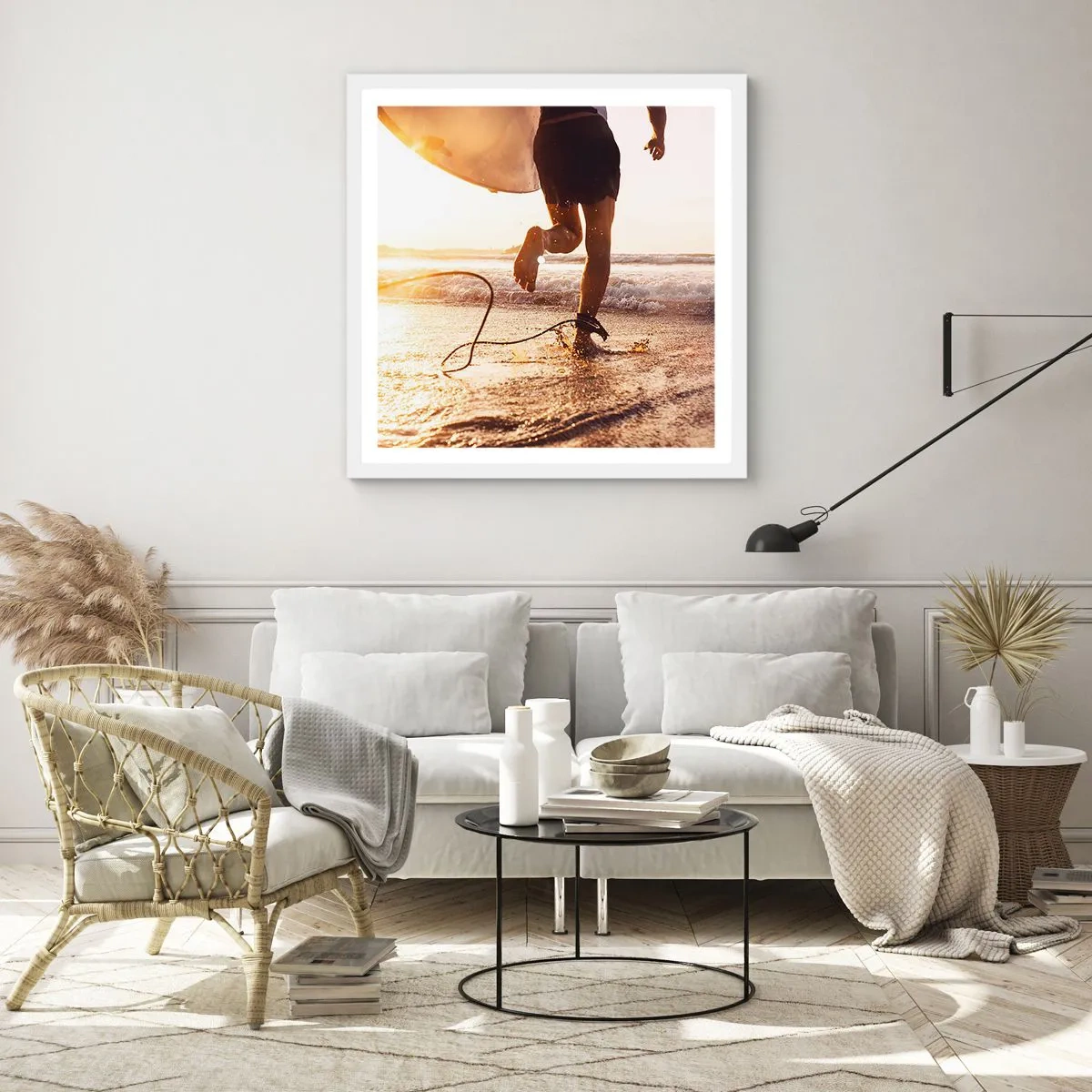 Poster in cornice bianca - L'incontro delle onde - 60x60 cm