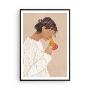 Poster in cornice nera - Ragazza con i fiori - 70x100 cm