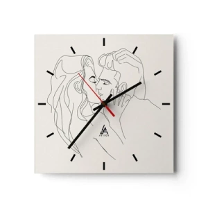Orologio da parete - Orologio in Vetro - Un'illustrazione minimalista di una coppia in un abbraccio amorevole - 30x30cm - Intrecciati dal sentimento - Decorazione murale moderna per soggiorno e camera da letto ARTTOR