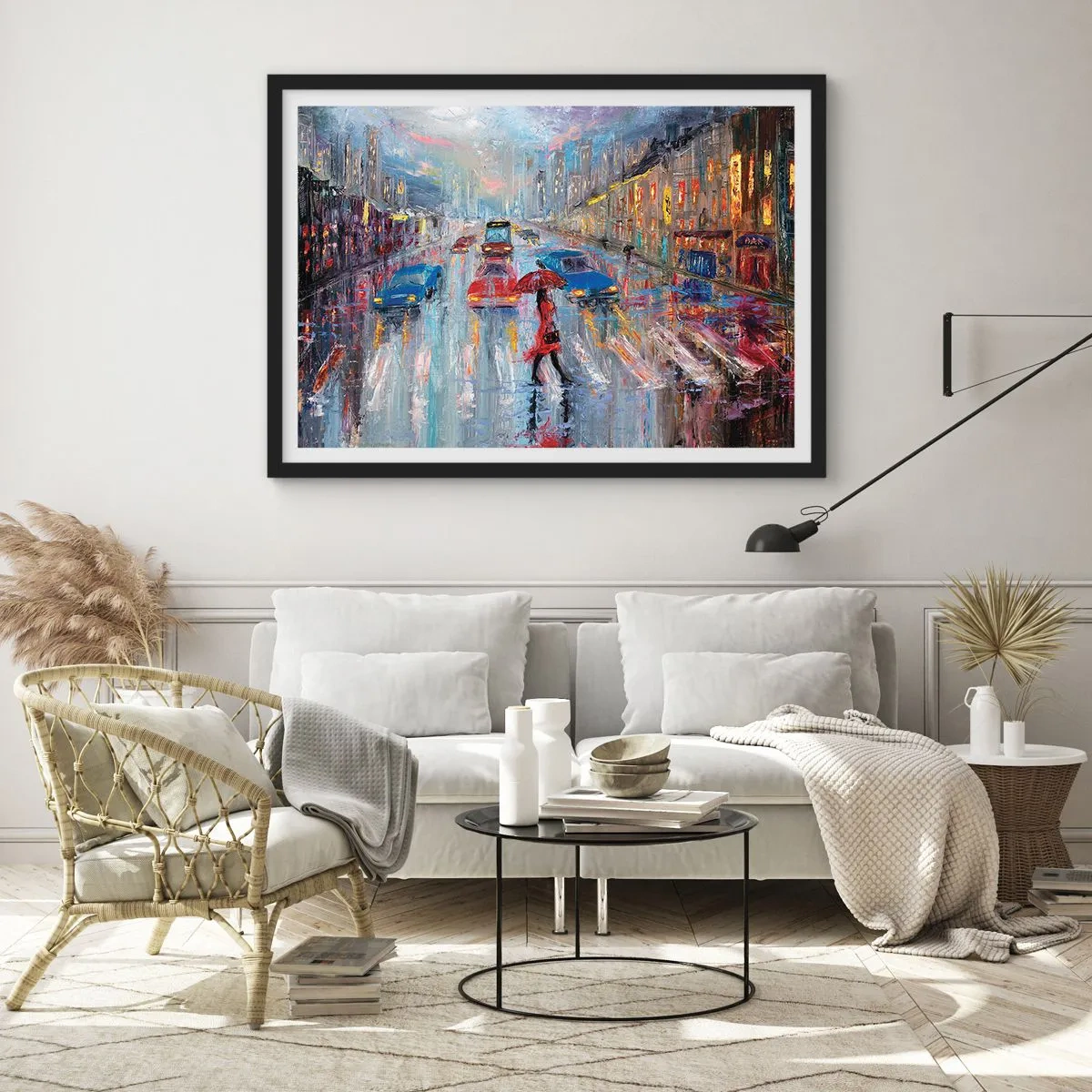 Poster in cornice nera - Pomeriggio di pioggia in città - 91x61 cm
