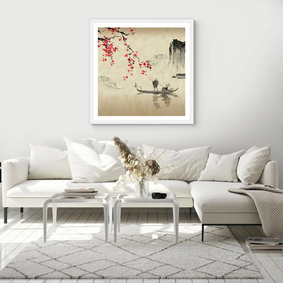 Poster in cornice bianca - Nel paese dei ciliegi in fiore - 30x30 cm