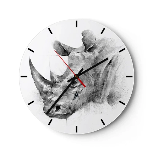 Orologio da parete - Orologio in Vetro - Ritratto in stile schizzo di un rinoceronte - 30x30cm - Ritratto africano - Decorazione murale moderna per soggiorno, cucina e camera da letto ARTTOR