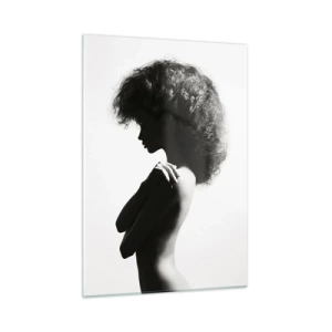 Quadro su vetro - Nudo femminile in luce contrastante in bianco e nero - 50x70cm - Come un fiore su un gambo snello - Decorazione murale moderna per soggiorno e camera da letto ARTTOR