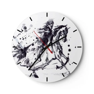 Orologio da parete - Orologio in Vetro - Cavaliere ad acquerello in bianco e nero - 30x30cm - Il cavaliere nero - Decorazione murale moderna per soggiorno, cucina e camera da letto ARTTOR