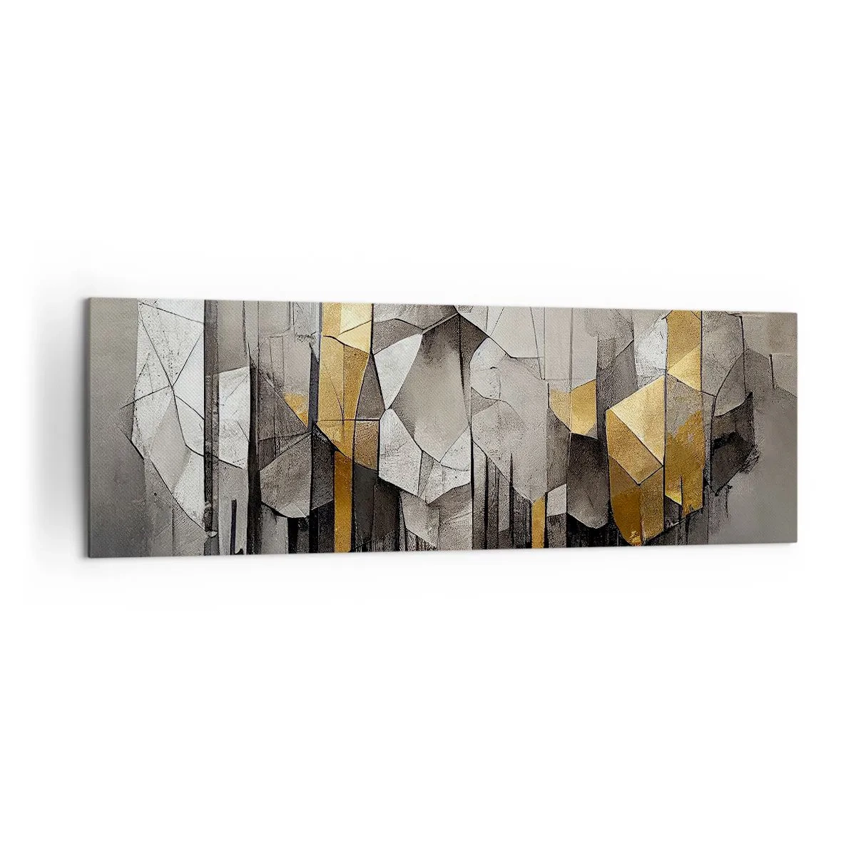 Quadro su tela - Stampe su Tela - Astrazione geometrica nei toni dell'oro e del grigio - 160x50cm - Composizione di ghiaccio e luce - Decorazione murale moderna per soggiorno e camera da letto ARTTOR