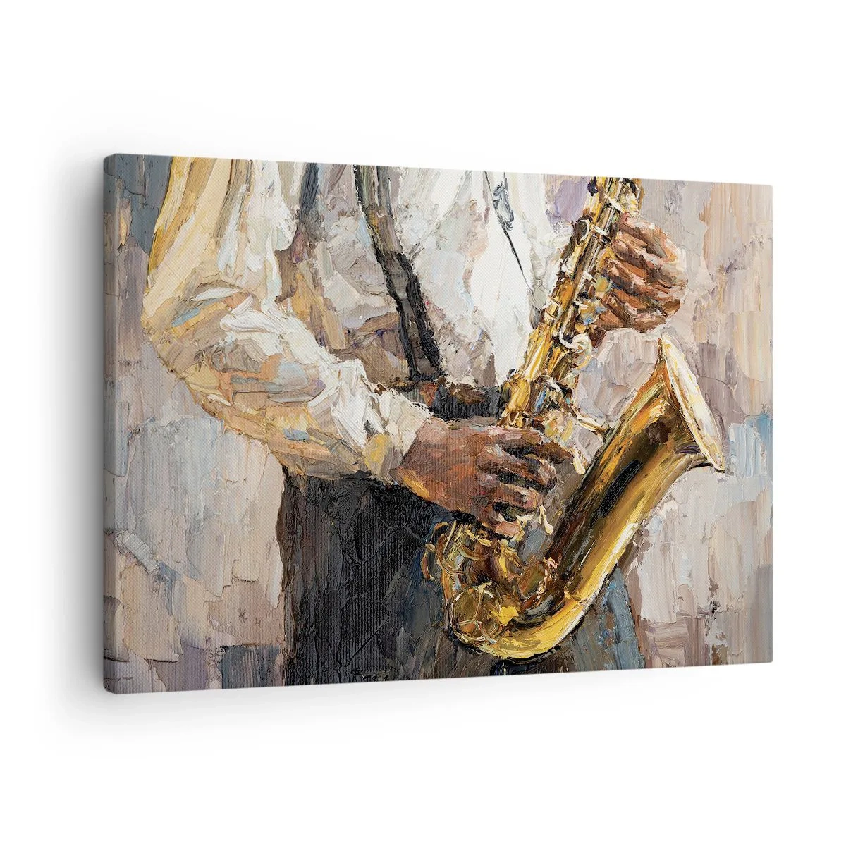 Quadro su tela - Stampe su Tela - Un musicista che suona il sassofono in uno stile artistico - 70x50cm - Tempo di assolo - Decorazione murale moderna per soggiorno e camera da letto ARTTOR