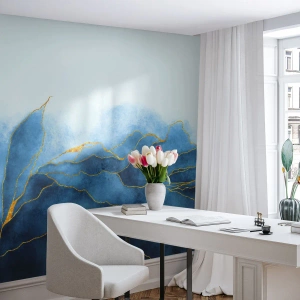 Fotomurali Premium Canvas - Blu nell'oro - Lusso, Fascino, Astrazione - 300x210 cm