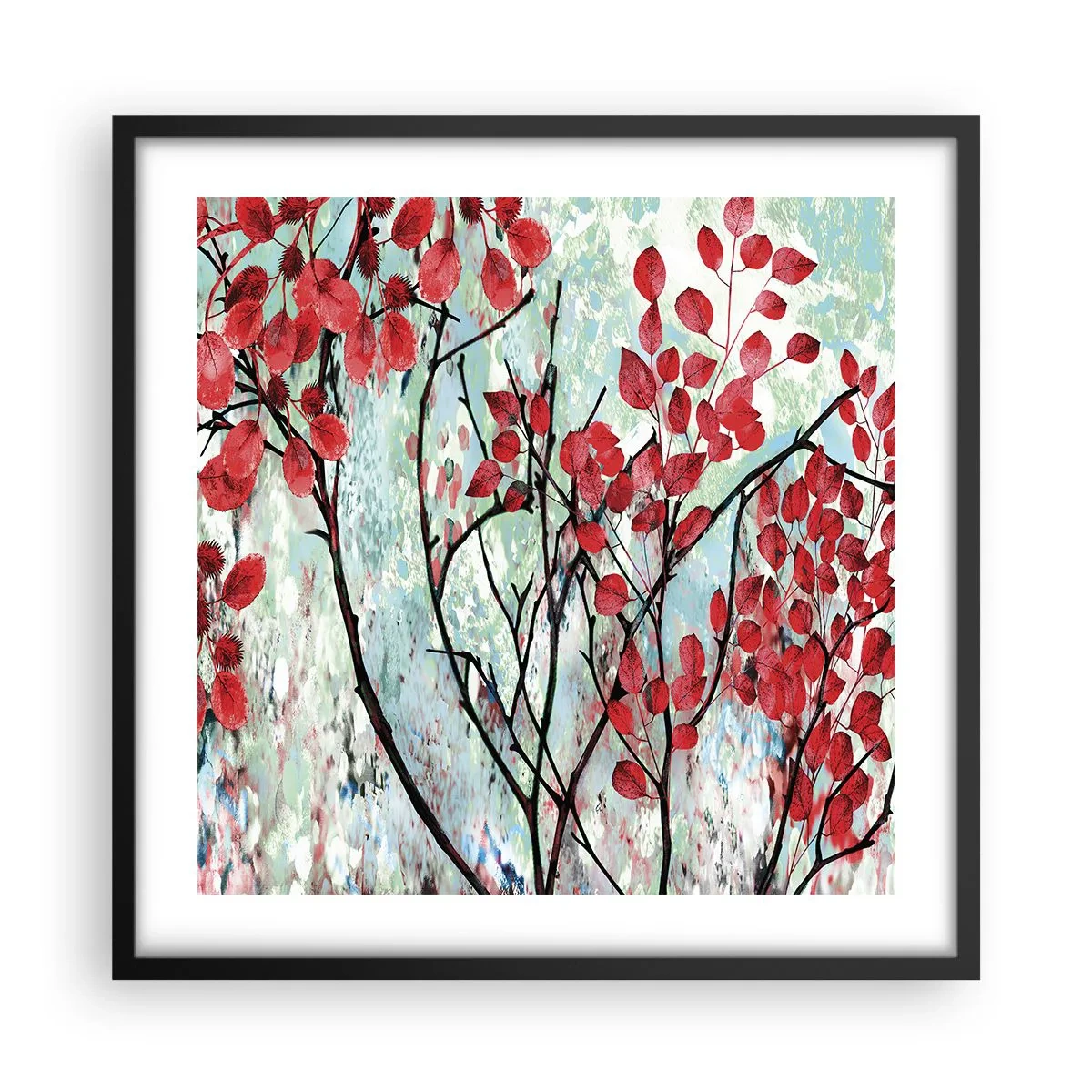 Poster in cornice nera - Albero in scarlatto - 50x50 cm