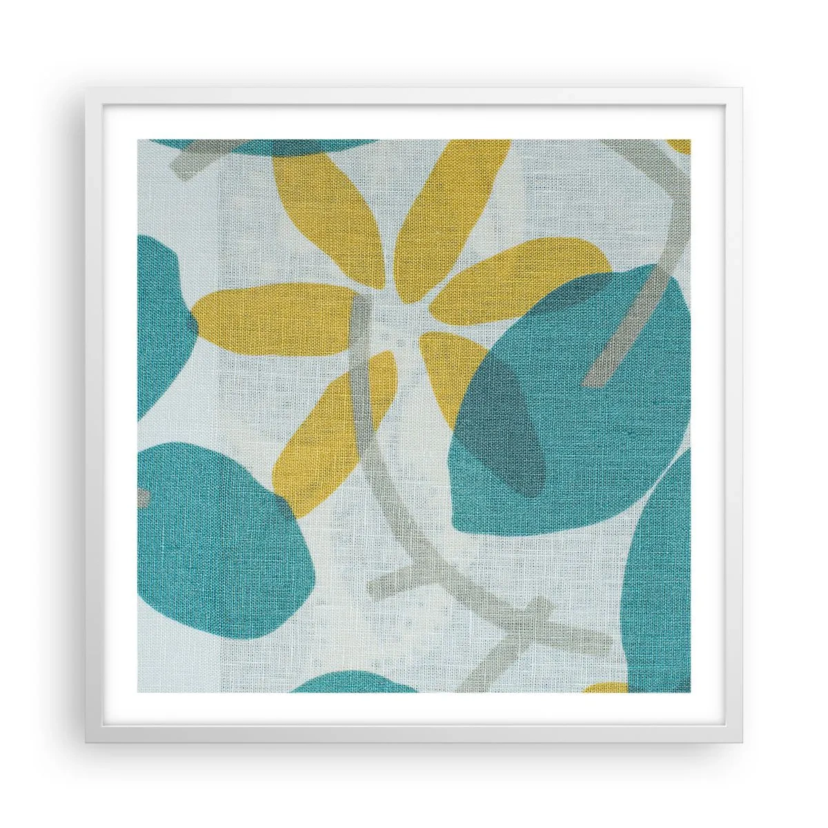 Poster in cornice bianca - Tra le foglie azzurre - 60x60 cm