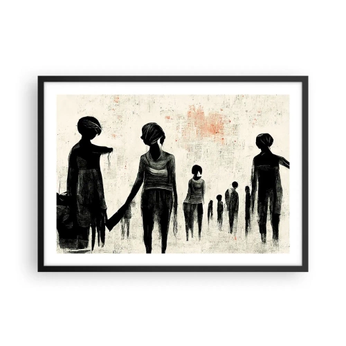 Poster in cornice nera - Figure in una composizione monocromatica su uno sfondo chiaro - 70x50cm - Contro la solitudine - Decorazione murale moderna per soggiorno e camera da letto ARTTOR
