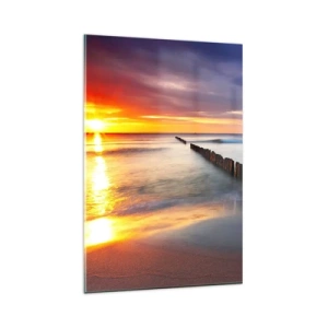 Quadro su vetro - Tramonto sul mare con un frangiflutti in primo piano - 80x120cm - Ascolta il silenzio - Decorazione murale moderna per soggiorno e camera da letto ARTTOR