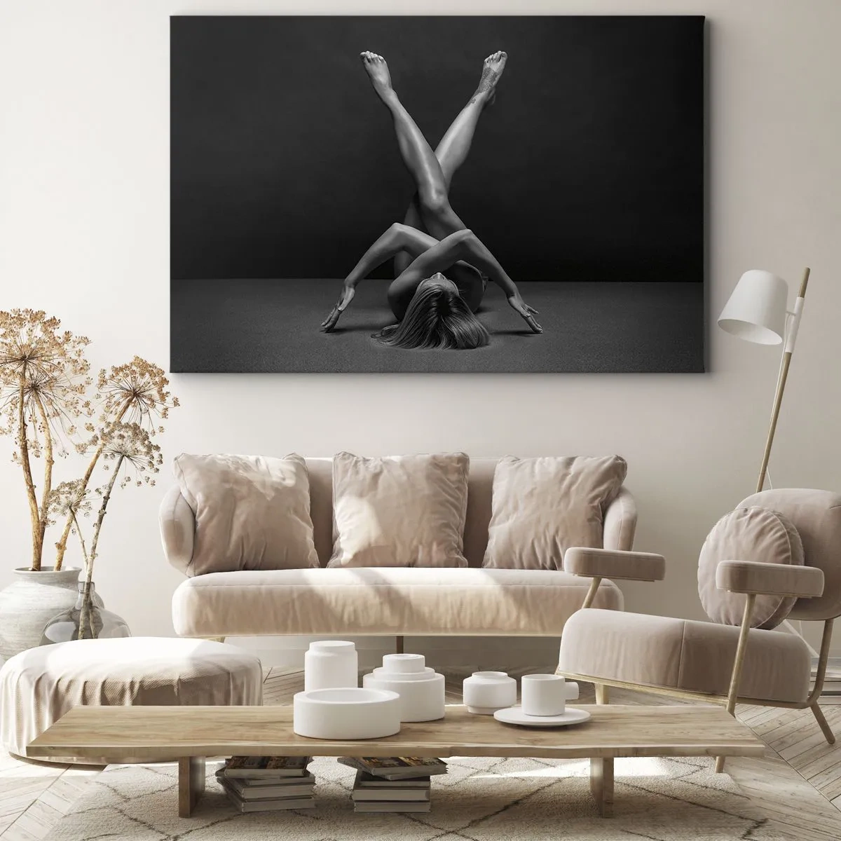 Quadro su tela - Stampe su Tela - Un'interpretazione artistica di una donna in bianco e nero - 70x50cm - Geometria del nudo - Decorazione murale moderna per soggiorno e camera da letto ARTTOR