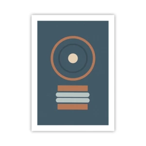 Poster - Motivo geometrico con cerchi e rettangoli nei toni del blu e del marrone - 50x70cm - L'essenza delle cose - Decorazione murale moderna per soggiorno e camera da letto ARTTOR