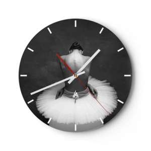 Orologio da parete - Orologio in Vetro - Una ballerina con una gonna di tulle seduta all'indietro in bianco e nero - 30x30cm - Fiorisce adesso - Decorazione murale moderna per soggiorno, cucina e camera da letto ARTTOR