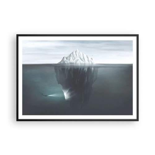 Poster in cornice nera - Un iceberg in acqua con un sub e un riflettore sotto la superficie. - 100x70cm - Mistero sottomarino - Decorazione murale moderna per soggiorno e camera da letto ARTTOR