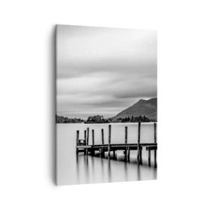 Quadro su tela - Stampe su Tela - Paesaggio in bianco e nero con un molo su un lago - 50x70cm - Mitezza e forza - Decorazione murale moderna per soggiorno e camera da letto ARTTOR