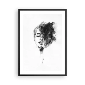 Poster in cornice nera - Ritratto di donna in acquerello bianco e nero - 50x70cm - Cosa sogna la ragazza - Decorazione murale moderna per soggiorno e camera da letto ARTTOR