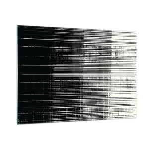 Quadro su vetro - Astrazione in bianco e nero con linee orizzontali che creano un gradiente - 100x70cm - Onde e vibrazioni - Decorazione murale moderna per soggiorno e camera da letto ARTTOR