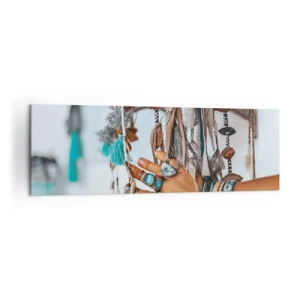 Quadro su tela - Stampe su Tela - Una mano adornata con gioielli boho con decorazioni sullo sfondo - 160x50cm - Tesori locali - Decorazione murale moderna per soggiorno e camera da letto ARTTOR