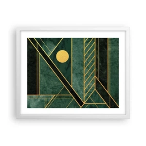 Poster in cornice bianca - Dinamica di oro e azzurro - 50x40 cm