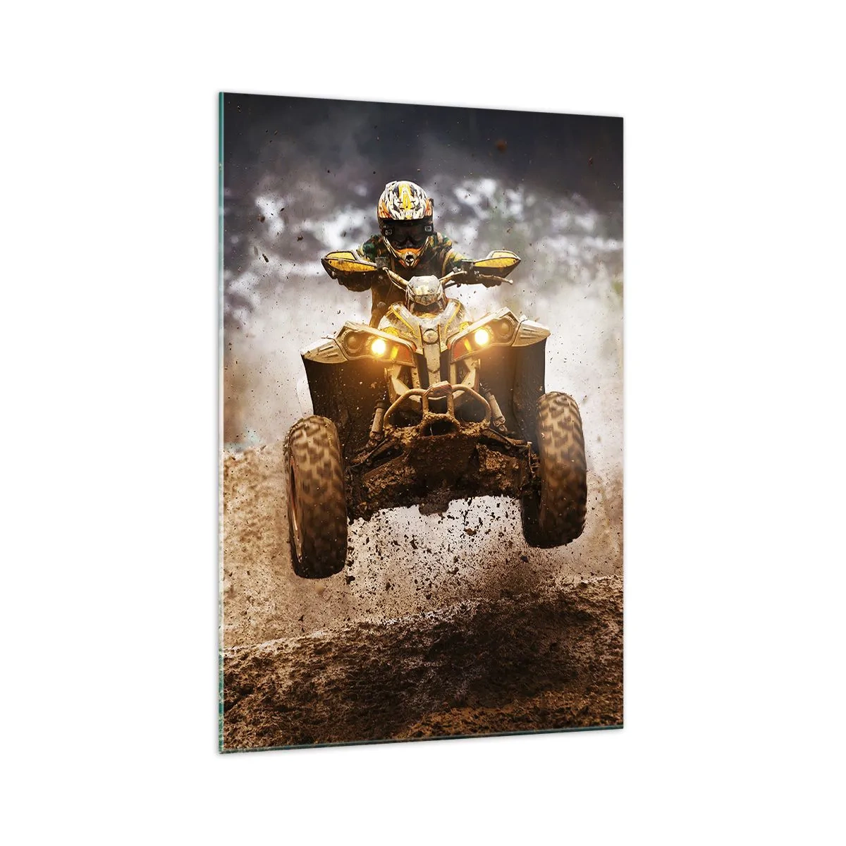 Quadro su vetro - Quad estremo su terreni fangosi - 70x100cm - No risk no fun - Decorazione murale moderna per soggiorno e camera da letto ARTTOR