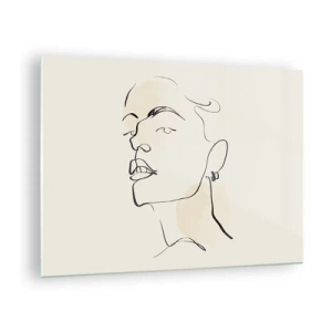 Quadro su vetro - Ritratto di una donna dalle linee minimaliste su uno sfondo chiaro - 70x50cm - Sguardo fiero - Decorazione murale moderna per soggiorno e camera da letto ARTTOR