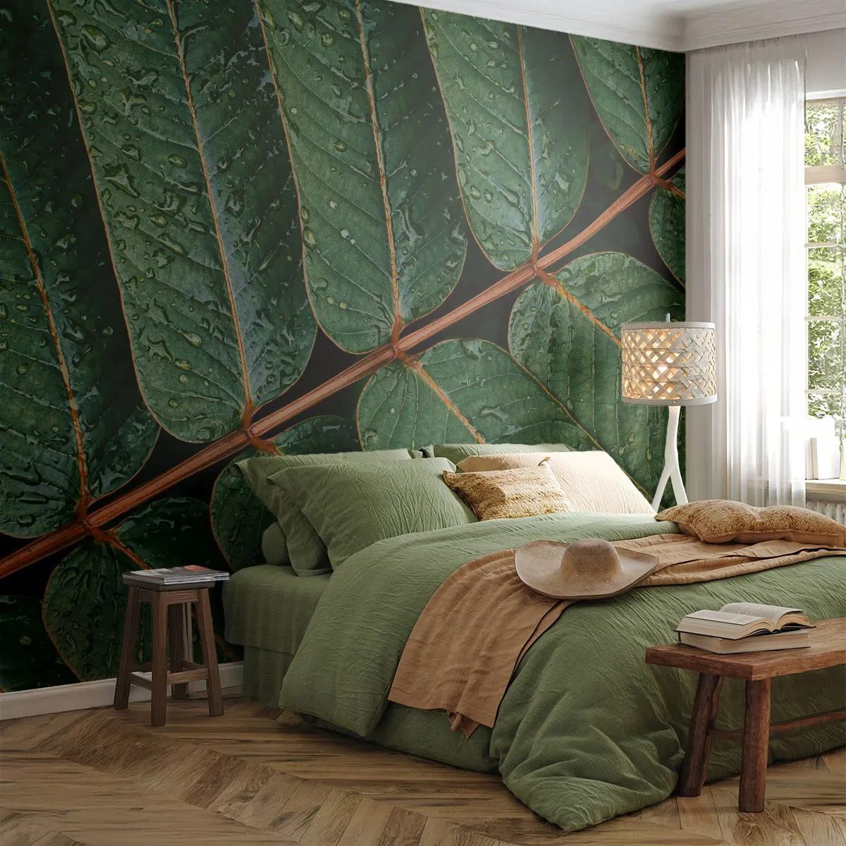 Fotomurali Autoadesivo Deluxe Sticker - Al ritmo verde - Foglie verdi, Pianta tropicale, Pezzo - 200x140 cm