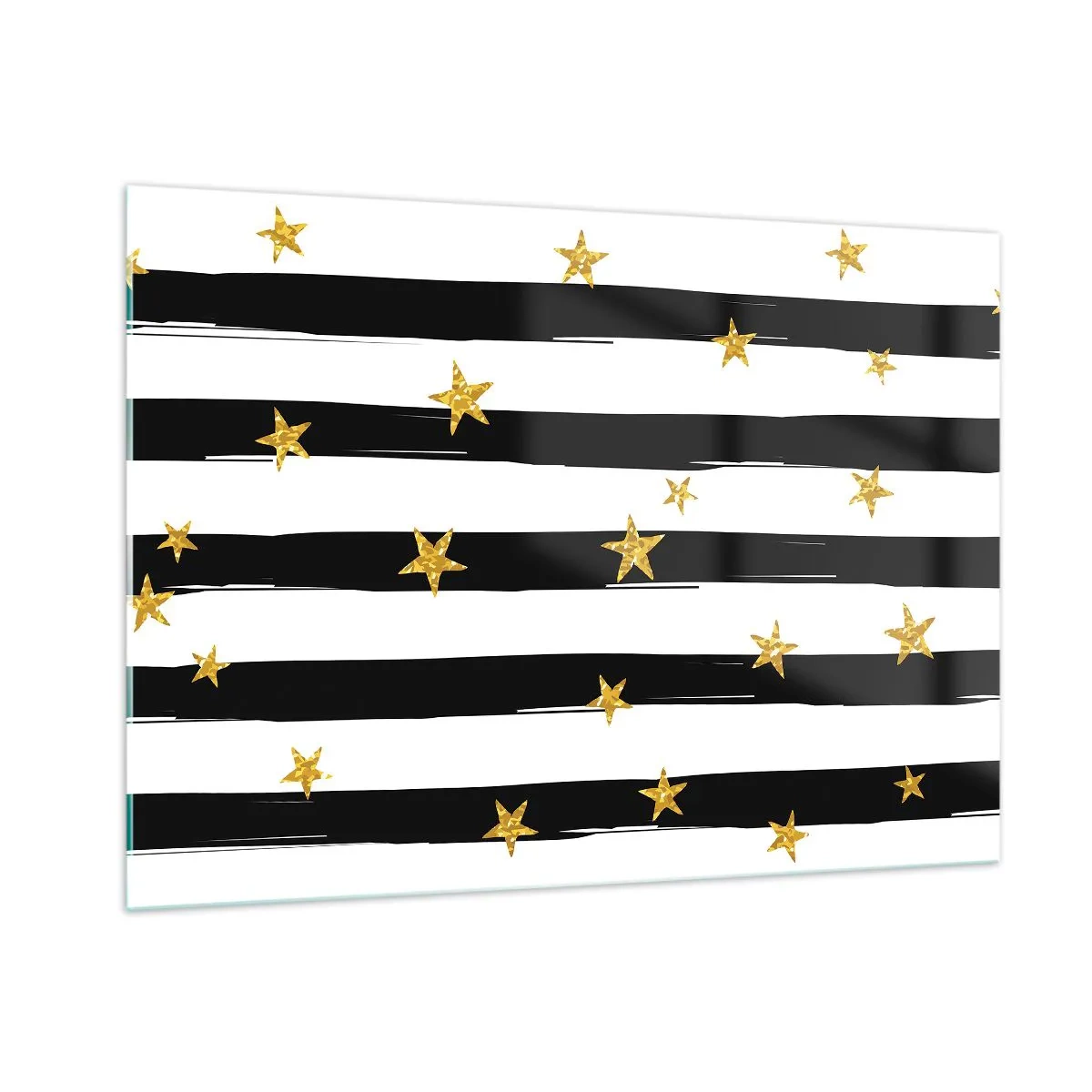 Quadro su vetro - Strisce bianche e nere con stelle dorate - 100x70cm - Siamo tutti nati sotto una buona stella - Decorazione murale moderna per soggiorno e camera da letto ARTTOR
