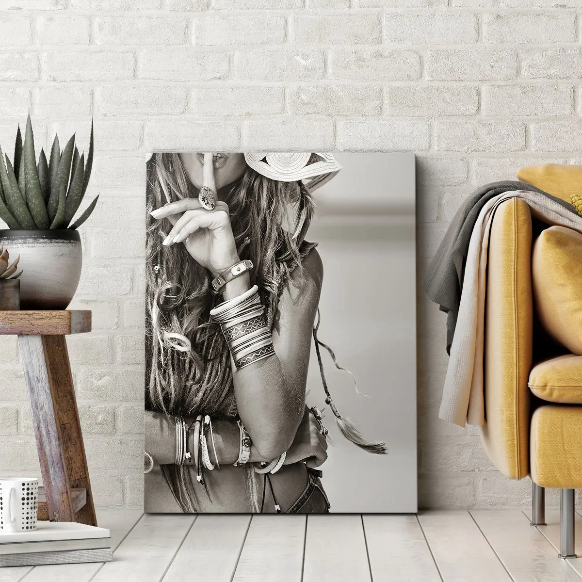 Quadro su tela - Stampe su Tela - Ritratto di una donna boho con gioielli - 50x70cm - Come una ragazza - Decorazione murale moderna per soggiorno e camera da letto ARTTOR
