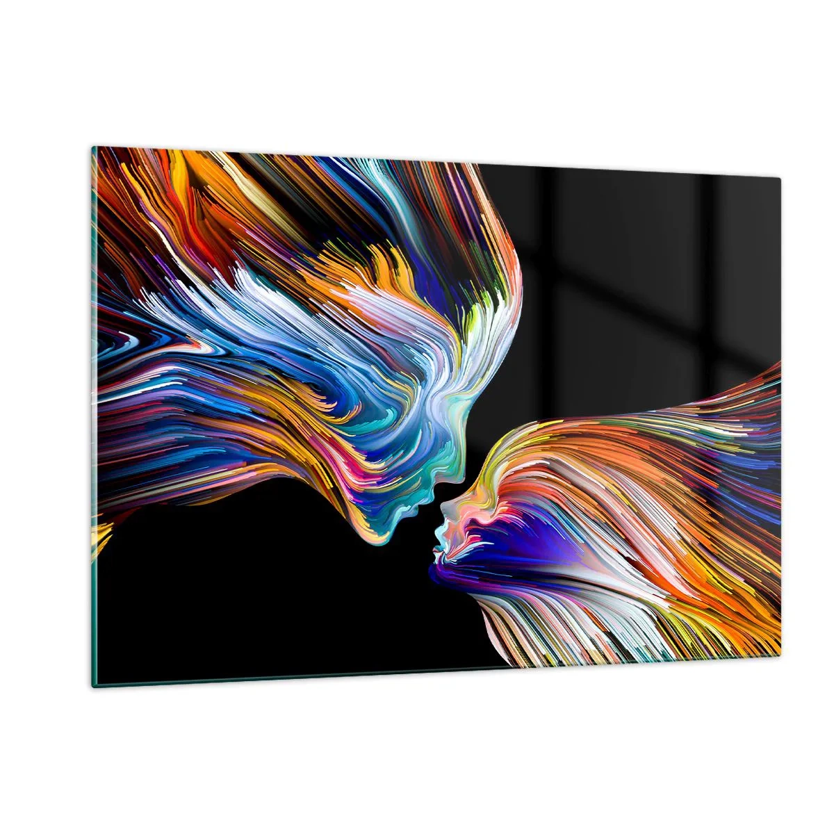 Quadro su vetro - Un'immagine astratta di due volti con una fusione di energia e luce. - 120x80cm - Fusione di energia e luce - Decorazione murale moderna per soggiorno e camera da letto ARTTOR