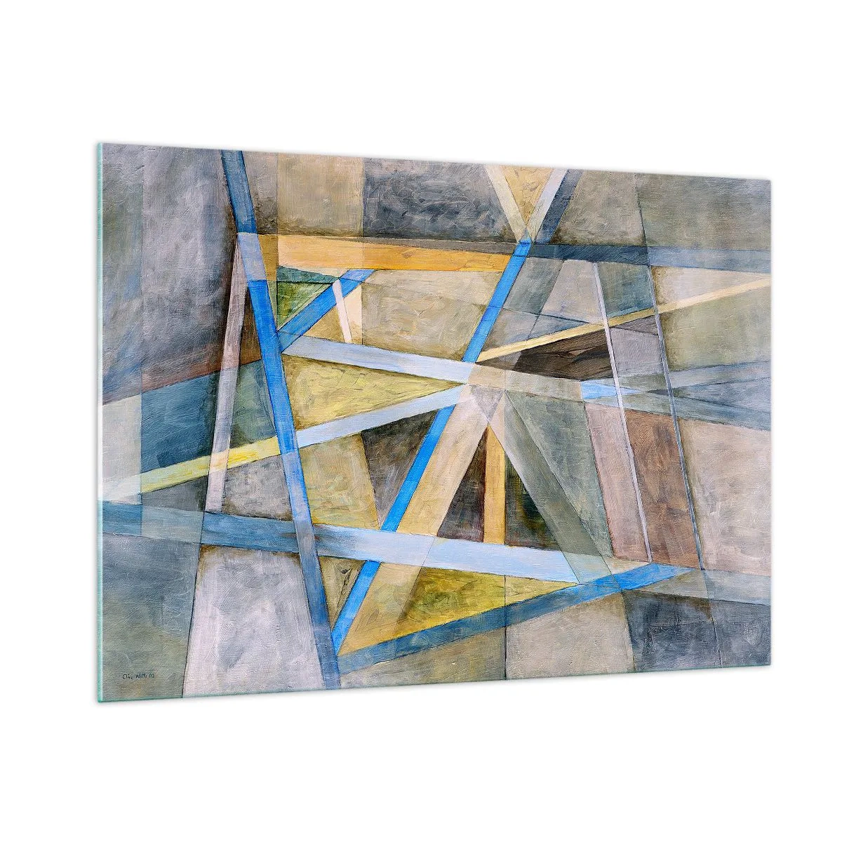 Quadro su vetro - Composizione astratta con forme geometriche - 100x70cm - Dritto o obliquo? - Decorazione murale moderna per soggiorno e camera da letto ARTTOR