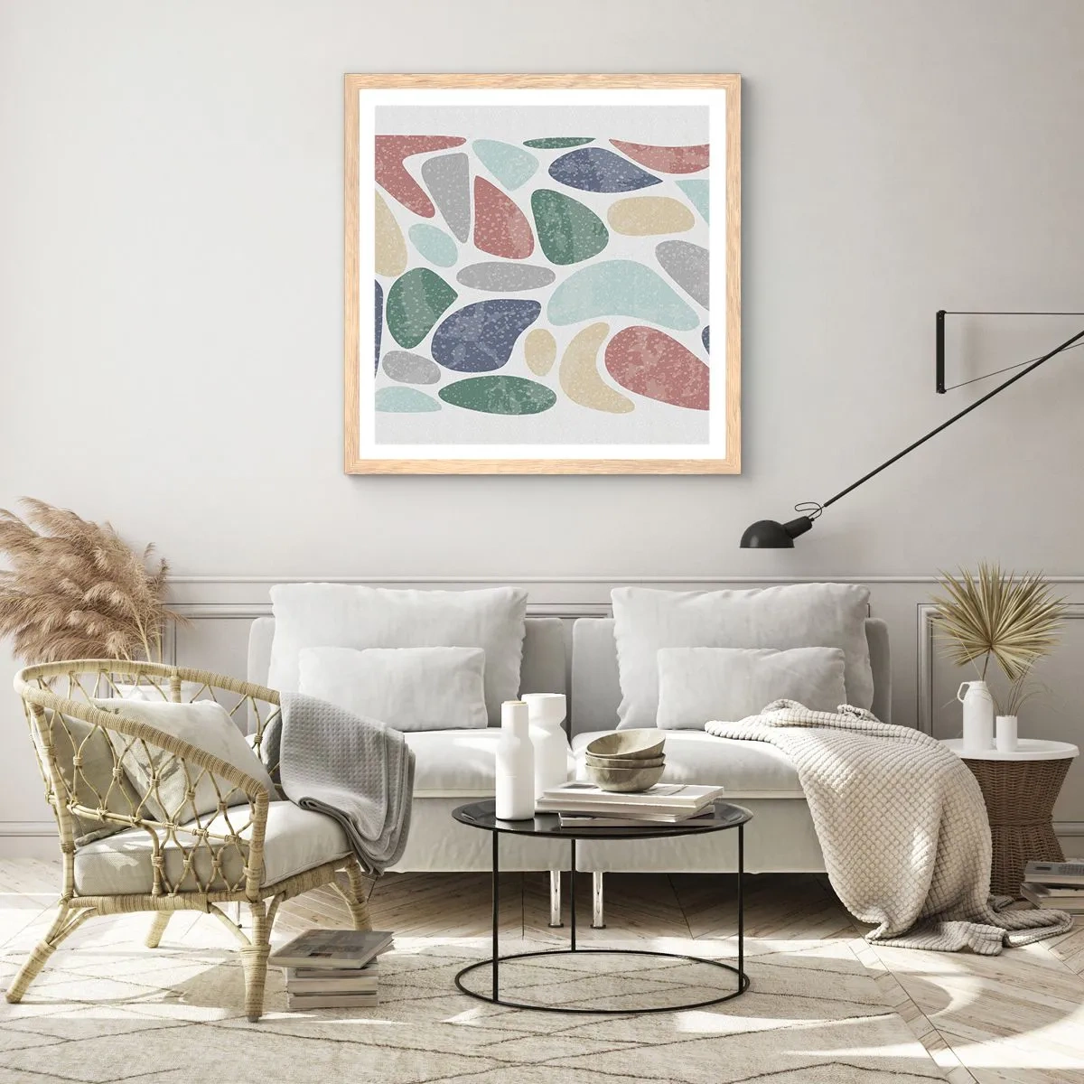 Poster in cornice rovere chiaro - Mosaico di colori incipriati - 60x60 cm