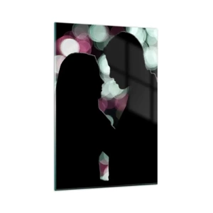 Quadro su vetro - Silhouette di una coppia su uno sfondo di luci bokeh colorate - 80x120cm - Si! - Decorazione murale moderna per soggiorno e camera da letto ARTTOR