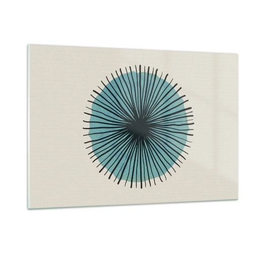 Quadro su vetro - Motivo geometrico nei toni del turchese e del nero - 120x80cm - Radiosamente nel blu - Decorazione murale moderna per soggiorno e camera da letto ARTTOR