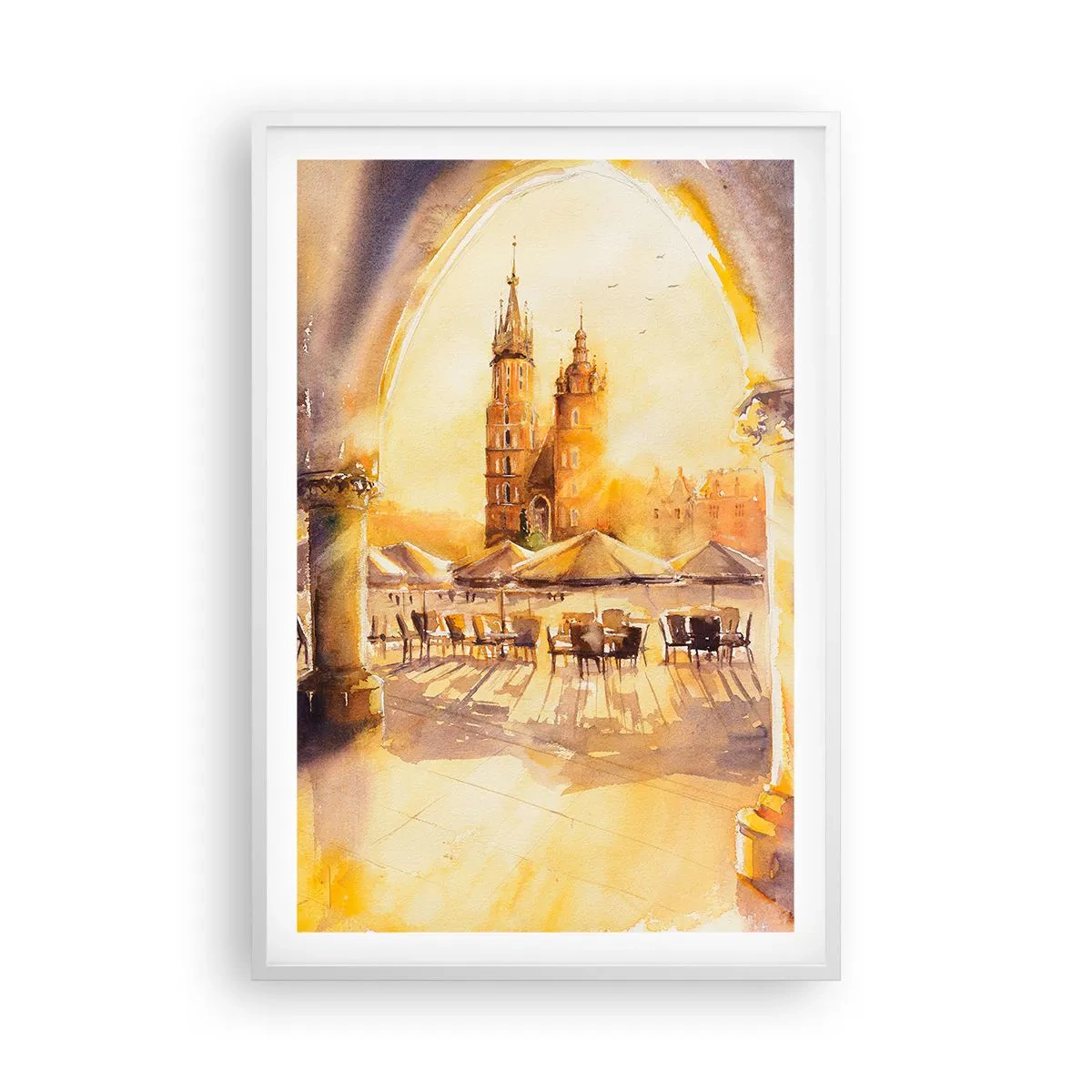 Poster in cornice bianca - Alba sulla piazza di Cracovia - 61x91 cm
