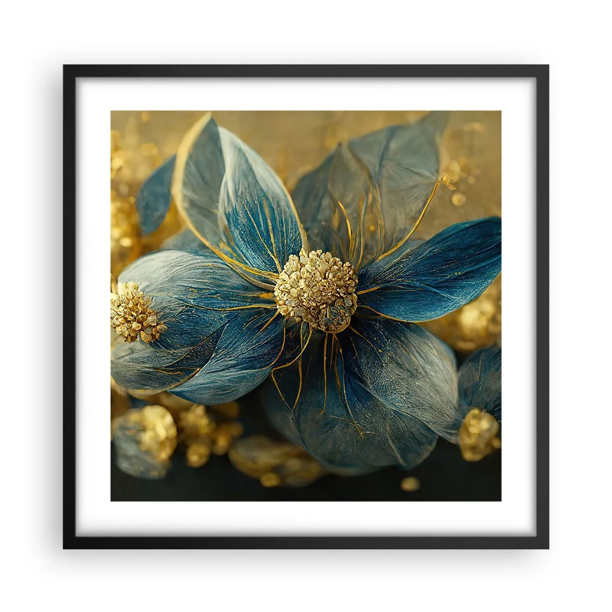 Poster in cornice nera - Fiorire d'oro - 50x50 cm