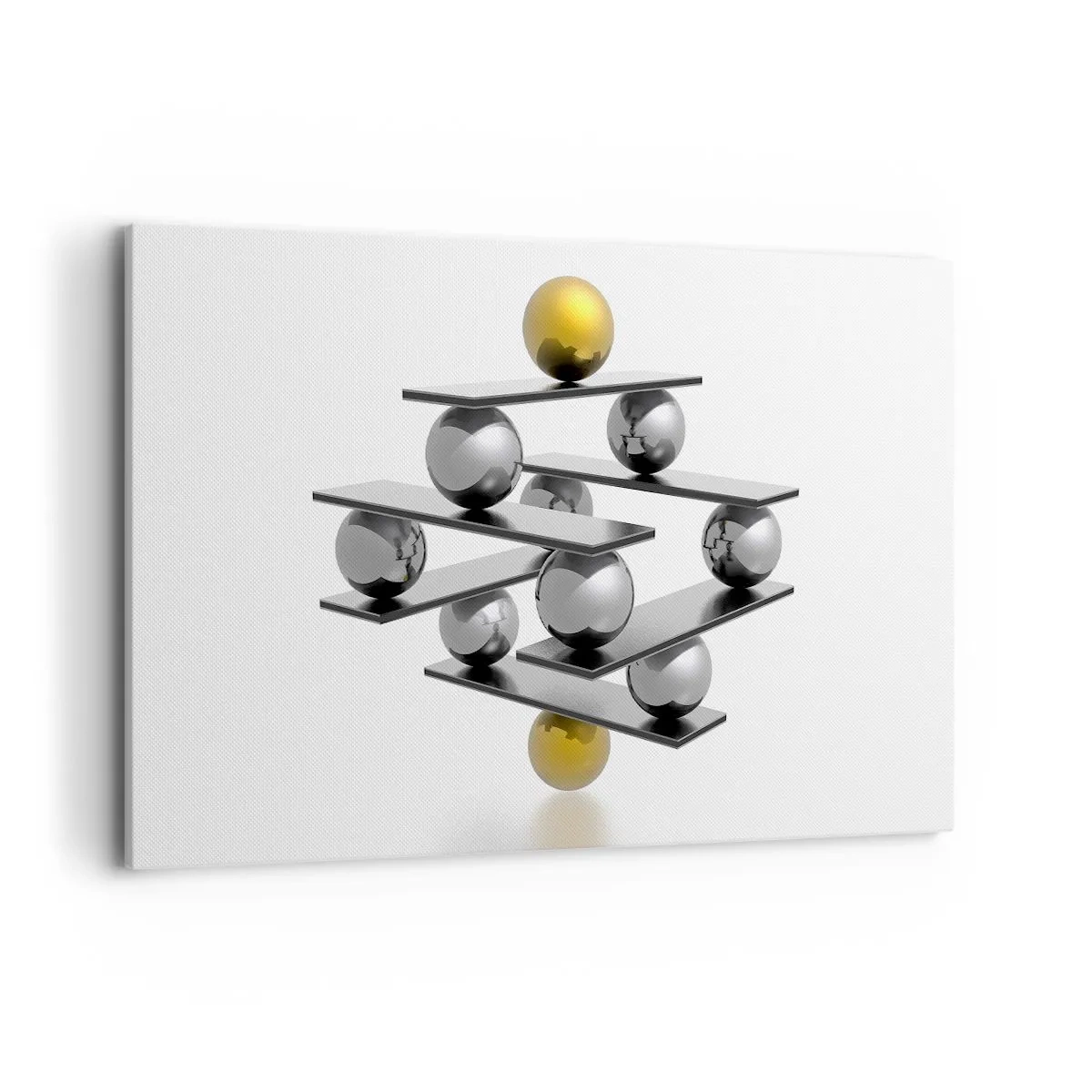 Quadro su tela - Stampe su Tela - Composizione geometrica con sfere metalliche e accenti dorati - 120x80cm - Equilibrio oro e argento - Decorazione murale moderna per soggiorno e camera da letto ARTTOR