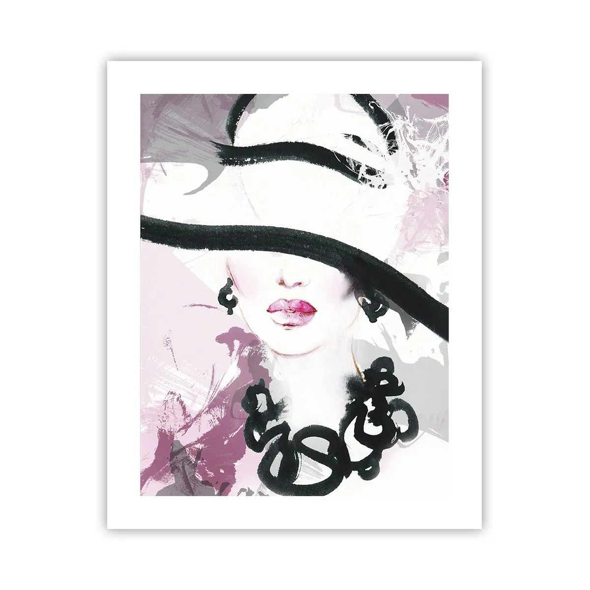 Poster - Ritratto di donna in nero e rosa - 40x50 cm