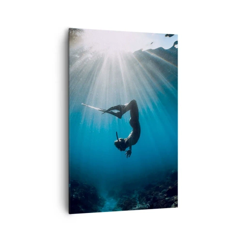 Quadro su tela - Stampe su Tela - Un subacqueo che galleggia in un raggio di luce sott'acqua - 80x120cm - Danza subacquea - Decorazione murale moderna per soggiorno e camera da letto ARTTOR