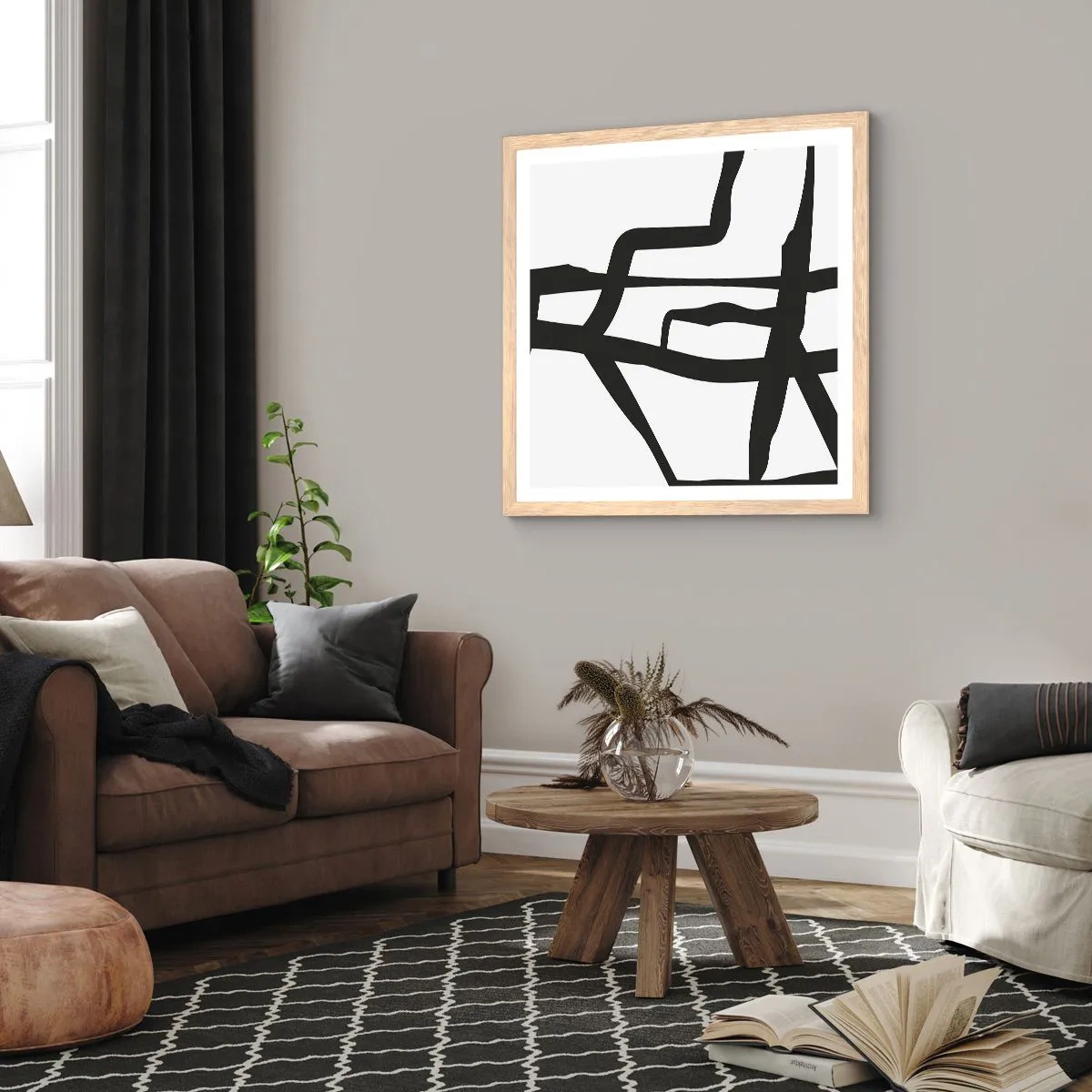 Poster in cornice rovere chiaro - Struttura bianca e nera - 30x30 cm