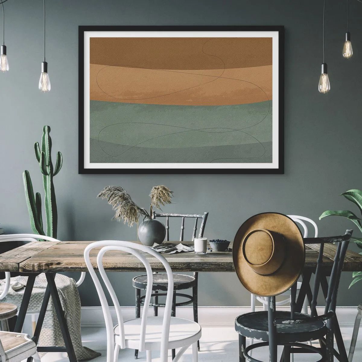 Poster in cornice nera - Composizione astratta nei toni naturali della terra - 100x70cm - Composizione orizzontale - Decorazione murale moderna per soggiorno e camera da letto ARTTOR
