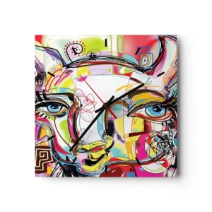 Orologio da parete - Orologio in Vetro - Ritratto colorato in stile artistico astratto - 30x30cm - La ricchezza della natura felina - Decorazione murale moderna per soggiorno e camera da letto ARTTOR