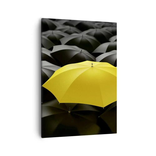 Quadro su tela - Stampe su Tela - Un ombrello giallo tra ombrelli neri - 50x70cm - Addio tristezza - Decorazione murale moderna per soggiorno e camera da letto ARTTOR