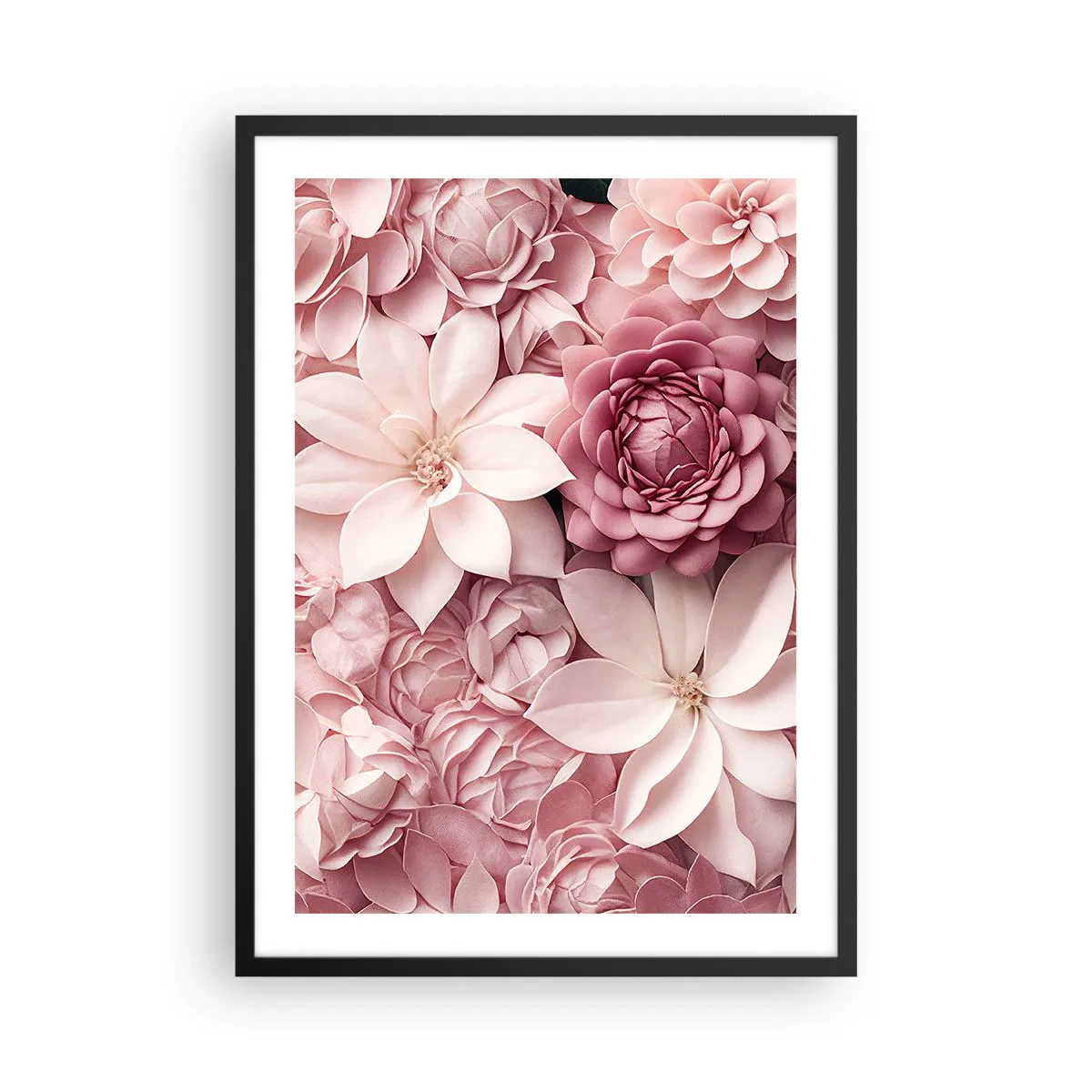 Poster in cornice nera - Fiori rosa in una composizione elegante - 50x70cm - Nei petali di rosa - Decorazione murale moderna per soggiorno e camera da letto ARTTOR