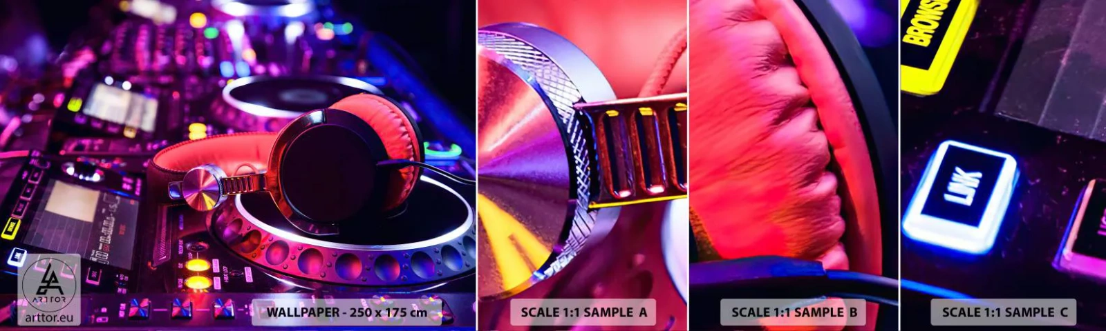 Campione Di Fotomurale Standard Eco - Prima che inizi la festa - Musica, Studio musicale, Cuffie - 100x30 cm